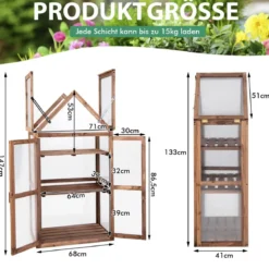 Tragbares 3-stöckiges Mini-Gewächshaus aus Holz mit Abnehmbaren Regalen Transparent