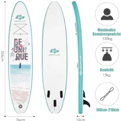 Tragbares Surfbrett Stand Up Surfbrett Aufblasbares Board 335 x 76 x 16 cm Blau