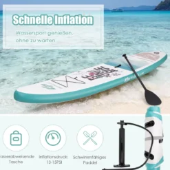 Tragbares Surfbrett Stand Up Surfbrett Aufblasbares Board 335 x 76 x 16 cm Blau