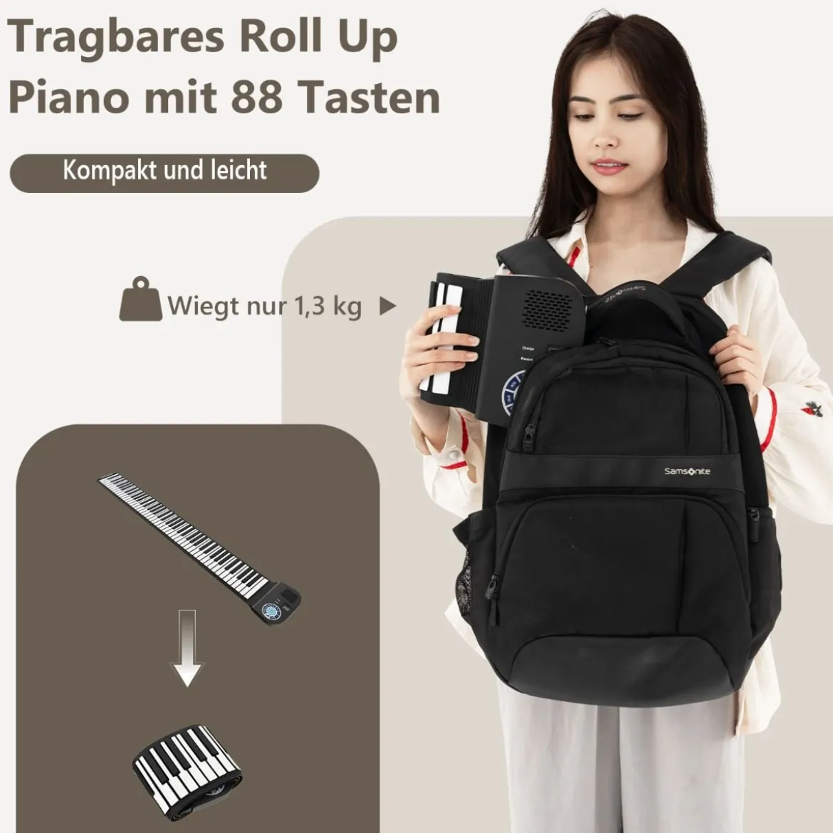 Tragbares 88 Tasten Roll Up Piano mit 128 Rhythmen & MIDI-Bluetooth Silikon Schwarz