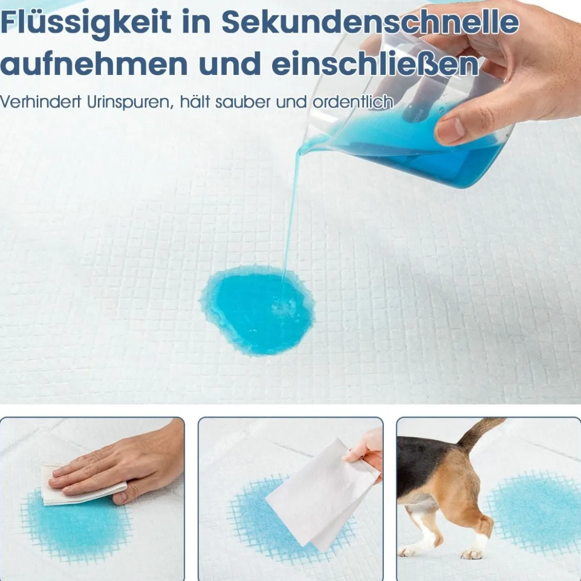 Trainingsunterlagen Hunde Auslaufsicheres 6-lagiges Design Welpenunterlagen Puppy-Pads 90 x 90 cm 100 Stück