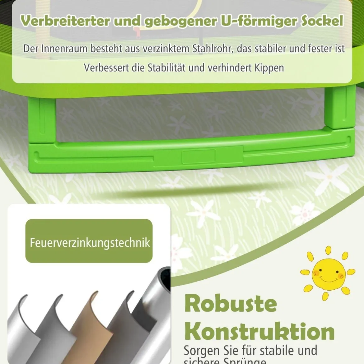 Trampolin bis 150 kg für Kinder mit Sicherheitsnetz und Federkissen 223 x 223 x 186 cm Gelb