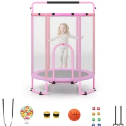 Trampolin für Kinder 154 cm 6 in 1 Kindertrampolin mit Turnstange Schaukel & Ringen