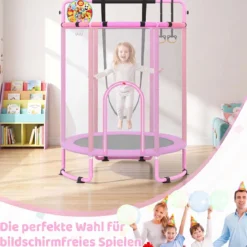Trampolin für Kinder 154 cm 6 in 1 Kindertrampolin mit Turnstange Schaukel & Ringen