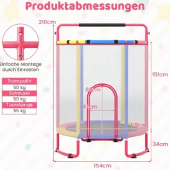 Trampolin für Kinder 154 cm 6 in 1 Kindertrampolin mit Turnstange Schaukel & Ringen
