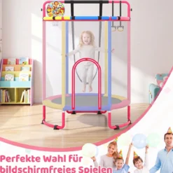 Trampolin für Kinder 154 cm 6 in 1 Kindertrampolin mit Turnstange Schaukel & Ringen
