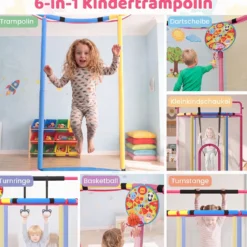 Trampolin für Kinder 154 cm 6 in 1 Kindertrampolin mit Turnstange Schaukel & Ringen
