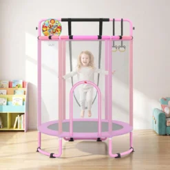 Trampolin für Kinder 154 cm 6 in 1 Kindertrampolin mit Turnstange Schaukel & Ringen