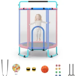Trampolin für Kinder 154 cm 6 in 1 Kindertrampolin mit Turnstange Schaukel & Ringen