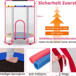 Trampolin für Kinder 154 cm 6 in 1 Kindertrampolin mit Turnstange Schaukel & Ringen