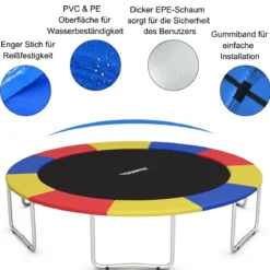 Trampolinmatratze 244cm x 244cm x 10cm Trampolin Übung Fitness Gymnastik Trampolin Polster Bunt