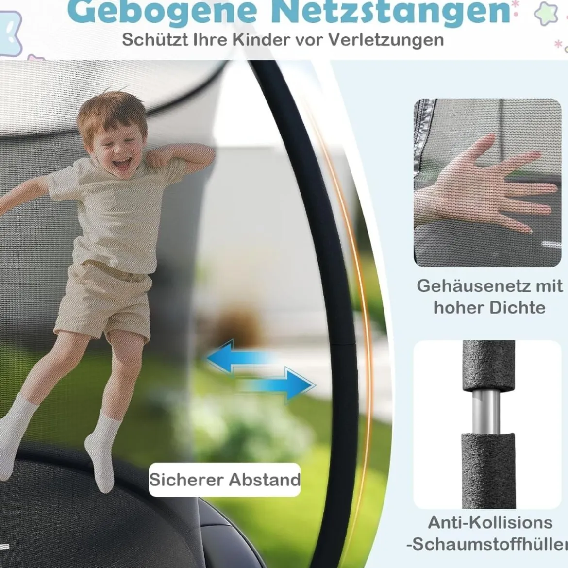 Trampolin outdoor mit Leiter Gartentrampolin rund mit Sicherheitsnetz Randabdeckung & Metallrahmen Ø244cm Schwarz
