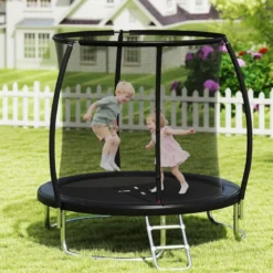Trampolin outdoor mit Leiter Gartentrampolin rund mit Sicherheitsnetz Randabdeckung & Metallrahmen Ø244cm Schwarz
