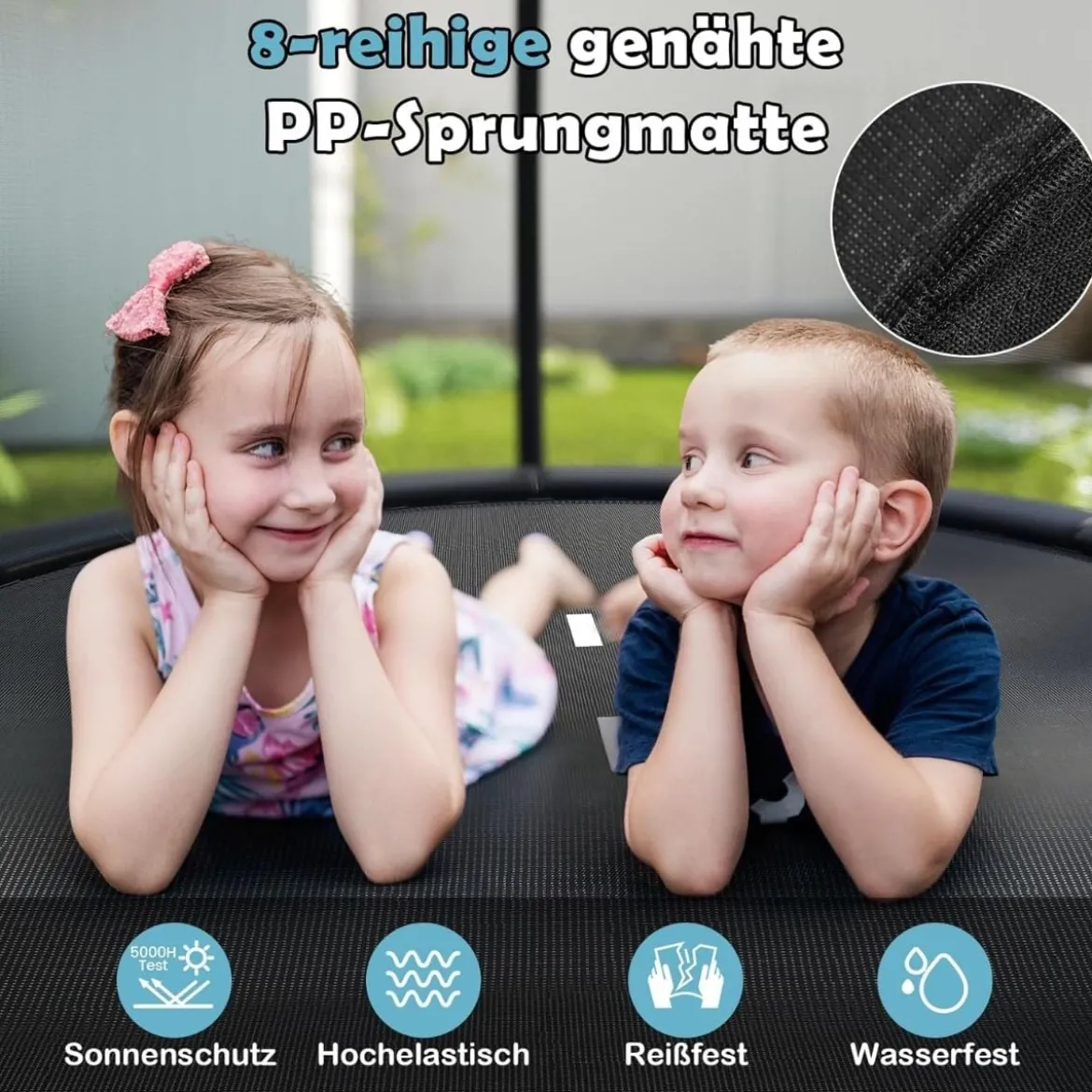 Trampolin outdoor mit Leiter Gartentrampolin rund mit Sicherheitsnetz Randabdeckung & Metallrahmen Ø244cm Schwarz