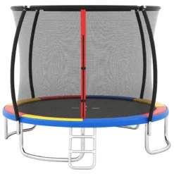 Trampolin outdoor mit Leiter Gartentrampolin rund mit Sicherheitsnetz Randabdeckung & Metallrahmen Ø366cm Bunt