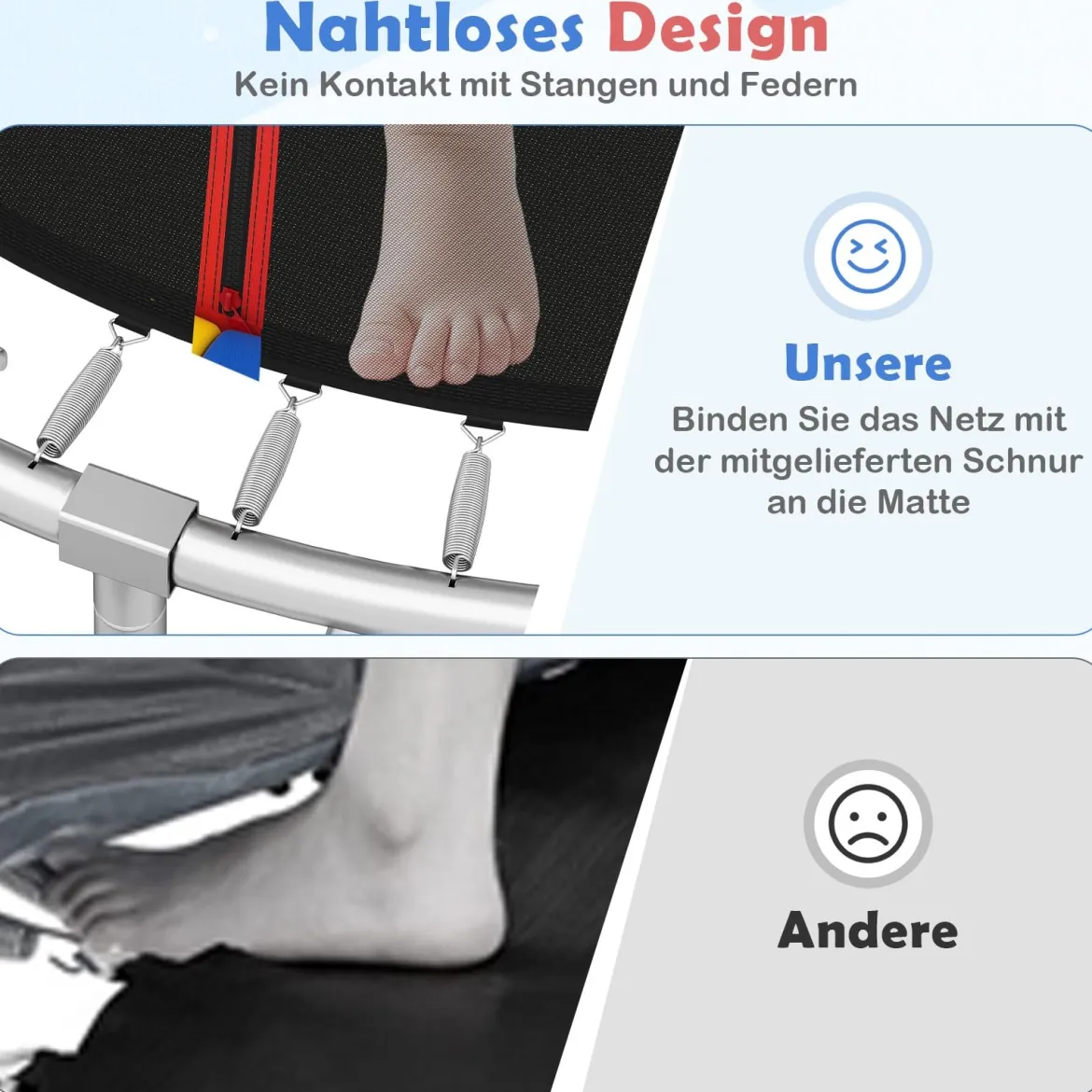 Trampolin outdoor mit Leiter Gartentrampolin rund mit Sicherheitsnetz Randabdeckung & Metallrahmen Ø366cm Bunt