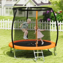 Trampolin outdoor mit Leiter Gartentrampolin rund mit Sicherheitsnetz Ø244cm Orange