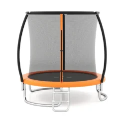 Trampolin outdoor mit Leiter Gartentrampolin rund mit Sicherheitsnetz Ø244cm Orange