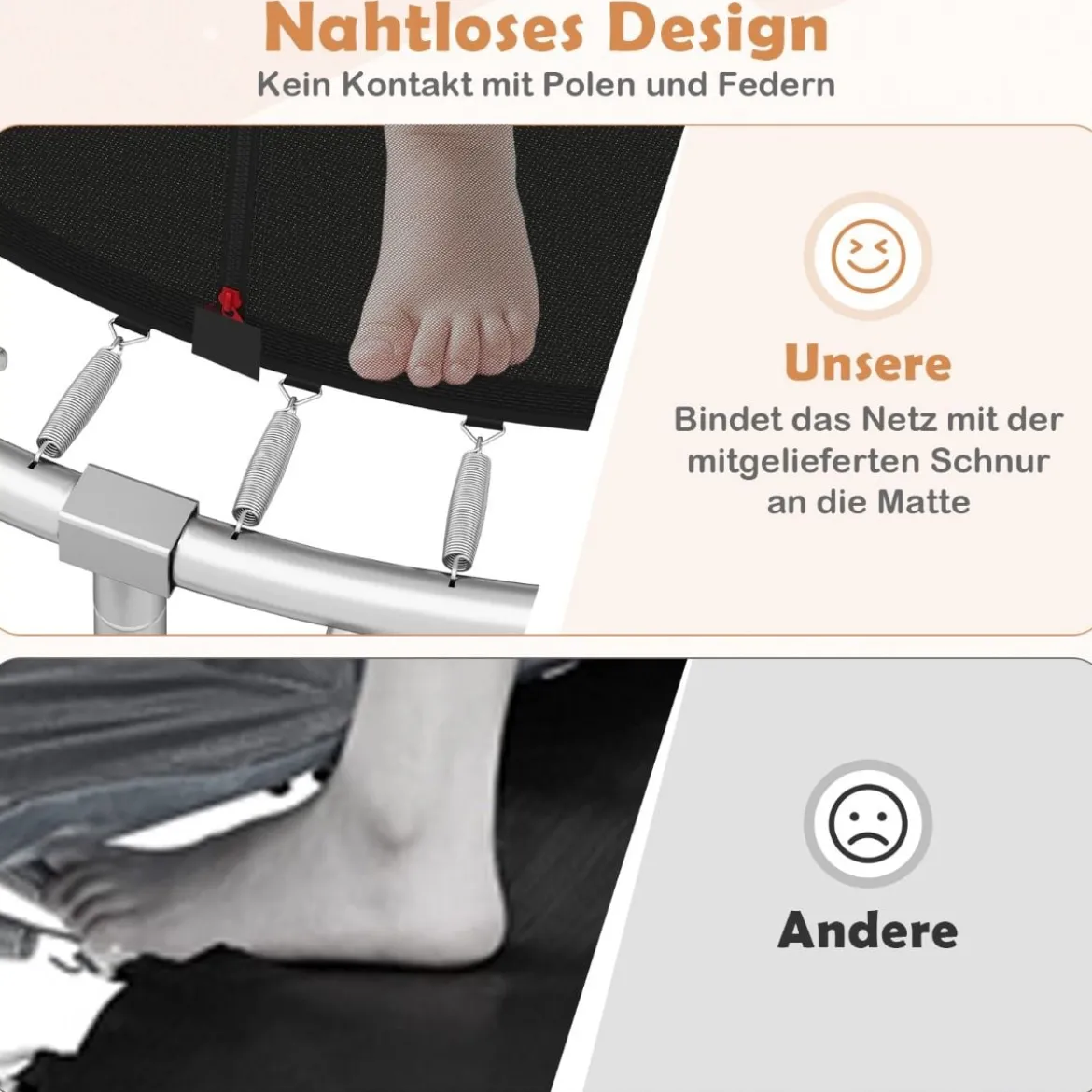 Trampolin outdoor mit Leiter Gartentrampolin rund mit Sicherheitsnetz Ø244cm Orange
