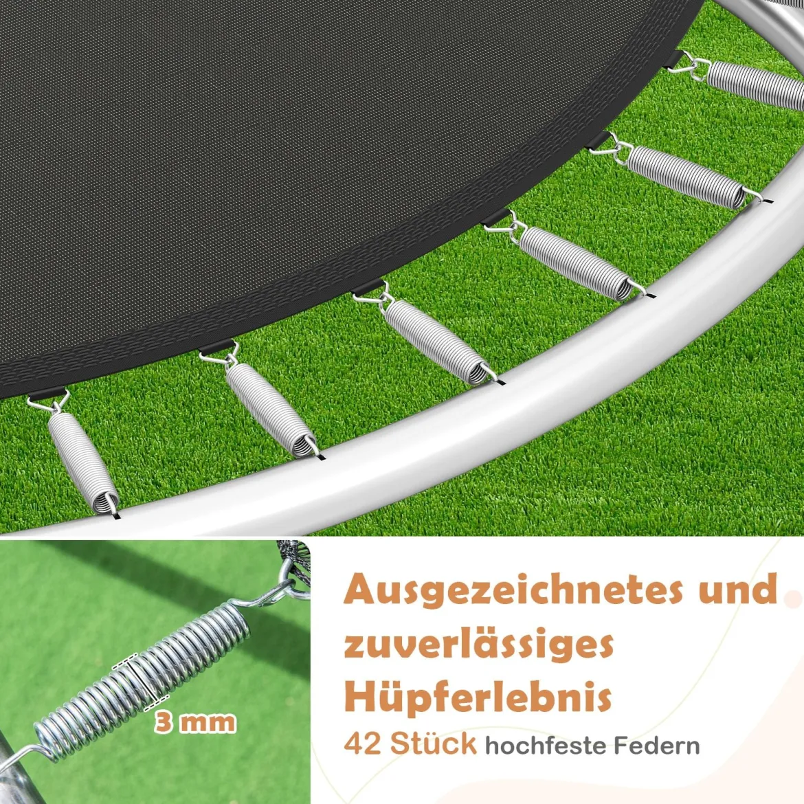 Trampolin outdoor mit Leiter Gartentrampolin rund mit Sicherheitsnetz Randabdeckung & Metallrahmen Ø305cm Orange