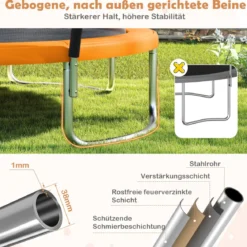 Trampolin outdoor mit Leiter Gartentrampolin rund mit Sicherheitsnetz Randabdeckung & Metallrahmen Ø305cm Orange