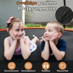 Trampolin outdoor mit Leiter Gartentrampolin rund mit Sicherheitsnetz Randabdeckung & Metallrahmen Ø305cm Orange