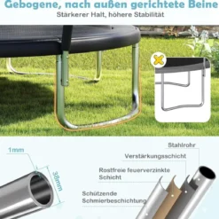 Trampolin outdoor mit Leiter Gartentrampolin rund mit Sicherheitsnetz Randabdeckung & Metallrahmen Ø366cm Schwarz