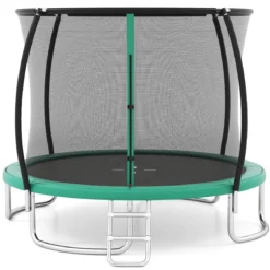 Trampolin outdoor mit Leiter Gartentrampolin rund mit Sicherheitsnetz Randabdeckung & Metallrahmen Ø305cm Grün
