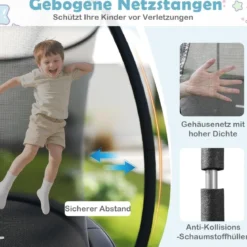 Trampolin outdoor mit Leiter Gartentrampolin rund mit Sicherheitsnetz Randabdeckung & Metallrahmen Ø305cm Schwarz