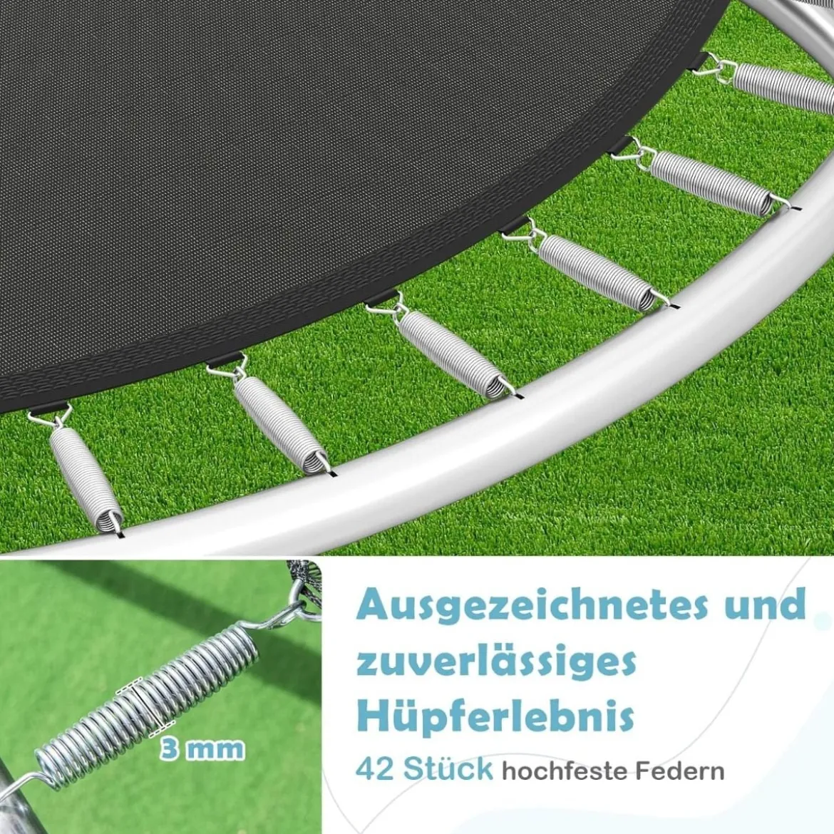 Trampolin outdoor mit Leiter Gartentrampolin rund mit Sicherheitsnetz Randabdeckung & Metallrahmen Ø305cm Schwarz