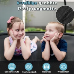 Trampolin outdoor mit Leiter Gartentrampolin rund mit Sicherheitsnetz Randabdeckung & Metallrahmen Ø305cm Schwarz