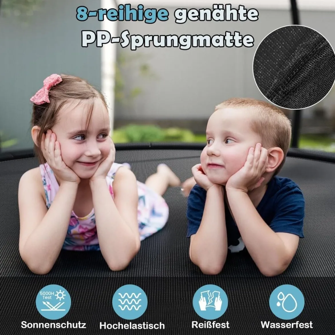 Trampolin outdoor mit Leiter Gartentrampolin rund mit Sicherheitsnetz Randabdeckung & Metallrahmen Ø305cm Schwarz