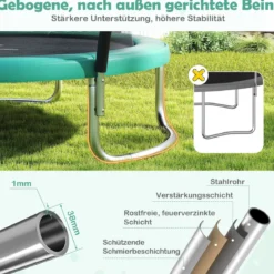 Trampolin outdoor mit Leiter Gartentrampolin rund mit Sicherheitsnetz Randabdeckung & Metallrahmen Ø366cm Grün