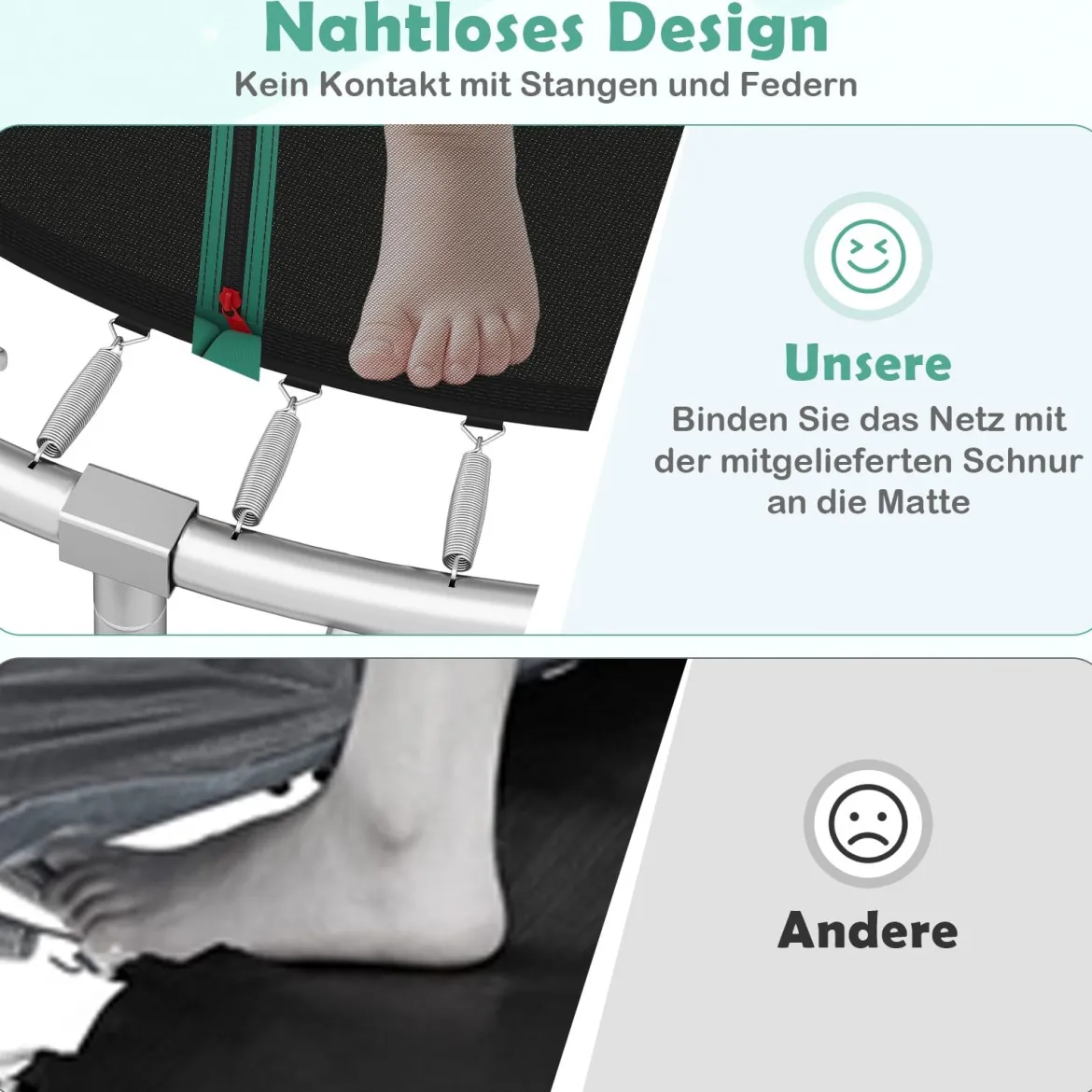 Trampolin outdoor mit Leiter Gartentrampolin rund mit Sicherheitsnetz Randabdeckung & Metallrahmen Ø366cm Grün