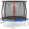 Trampolin outdoor mit Leiter Gartentrampolin rund mit Sicherheitsnetz Randabdeckung & Metallrahmen Ø305cm Bunt