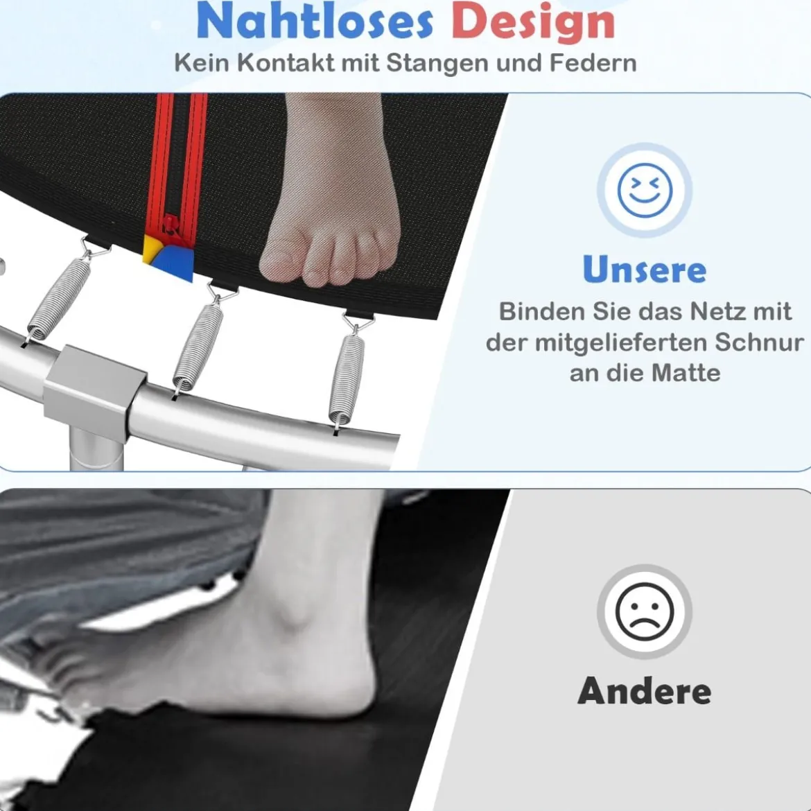 Trampolin outdoor mit Leiter Gartentrampolin rund mit Sicherheitsnetz Randabdeckung & Metallrahmen Ø305cm Bunt