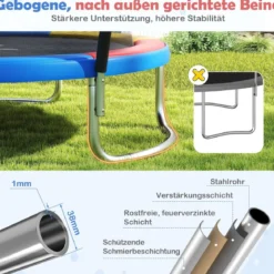 Trampolin outdoor mit Leiter Gartentrampolin rund mit Sicherheitsnetz Randabdeckung & Metallrahmen Ø305cm Bunt