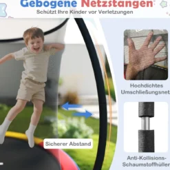 Trampolin outdoor mit Leiter Gartentrampolin rund mit Sicherheitsnetz Randabdeckung & Metallrahmen Ø305cm Bunt