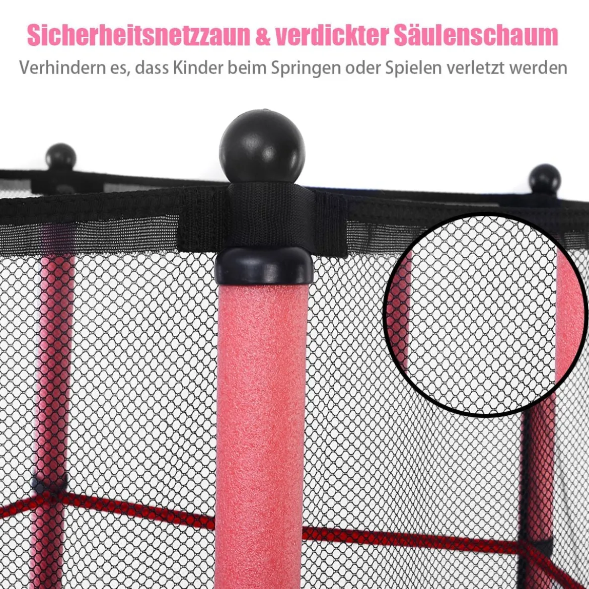 Trampolin rundes Minitrampolin mit Sicherheitsnetz & Polsterung strapazierfähig sicher für Kinder rot Ø140cm