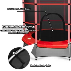 Trampolin rundes Minitrampolin mit Sicherheitsnetz & Polsterung strapazierfähig sicher für Kinder rot Ø140cm