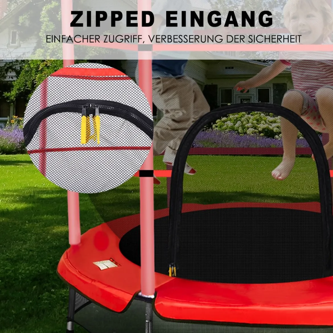 Trampolin rundes Minitrampolin mit Sicherheitsnetz & Polsterung strapazierfähig sicher für Kinder rot Ø140cm