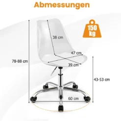Transparenter Bürostuhl mit Rollen Drehbarer Schreibtischstuhl Höhenverstellbarer Computerstuhl