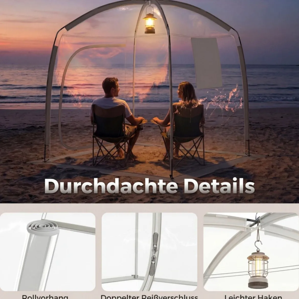 Transparentes Kuppelzelt 215 x 215 cm 2-4 Personen 540° Panorama Garten Transparent