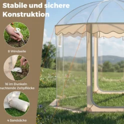 Transparentes Pop up Zelt für 8-10 Personen mit 540°Blick & Tragetasche Wetterfestes Wurfzelt