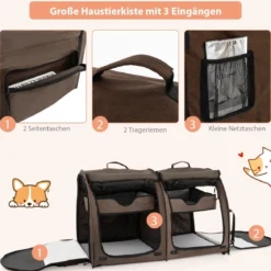 Transporttasche mit Abnehmbaren Hängematten & Matratze & Katzentoilette Braun