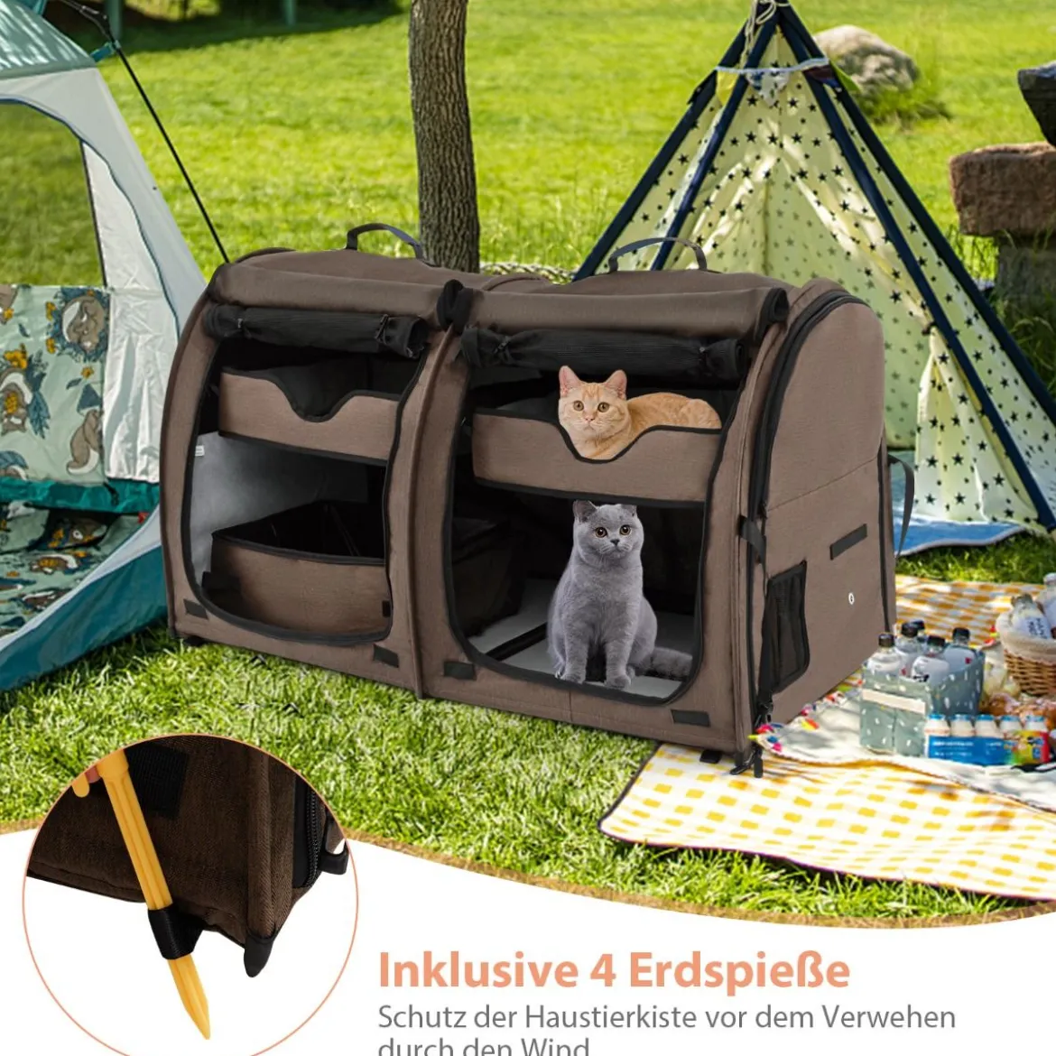 Transporttasche mit Abnehmbaren Hängematten & Matratze & Katzentoilette Braun