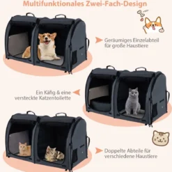 Transporttasche mit Abnehmbaren Hängematten & Matratze & Katzentoilette Schwarz