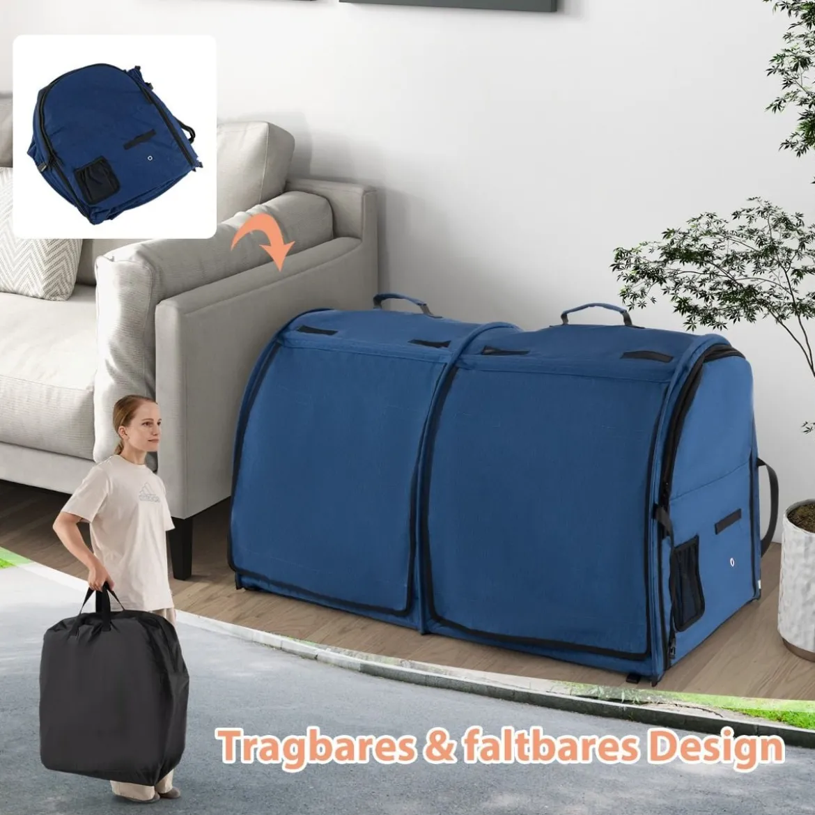 Transporttasche mit Abnehmbaren Hängematten & Matratze & Katzentoilette Marineblau