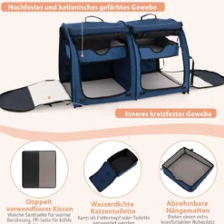 Transporttasche mit Abnehmbaren Hängematten & Matratze & Katzentoilette Marineblau