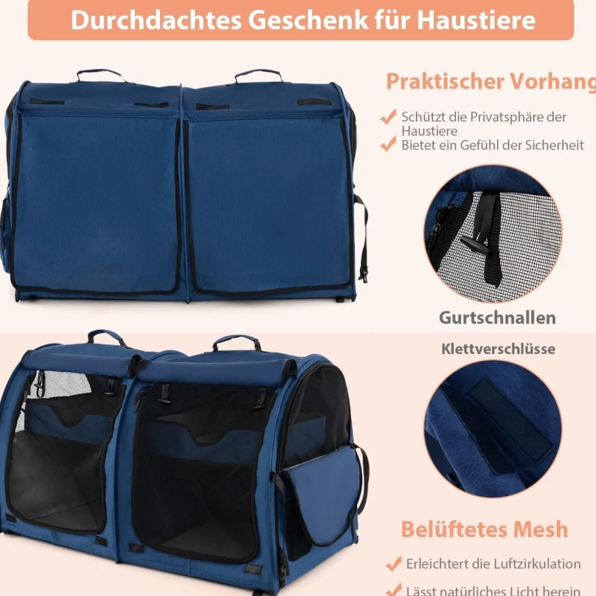 Transporttasche mit Abnehmbaren Hängematten & Matratze & Katzentoilette Marineblau